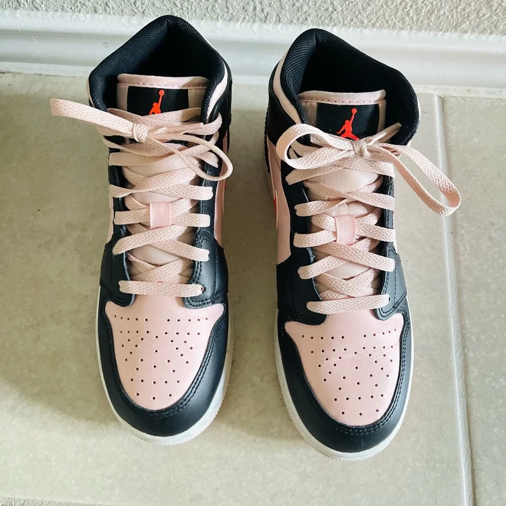 Nike Kids Black and Pink High-Top Sneakers with Red Swoosh